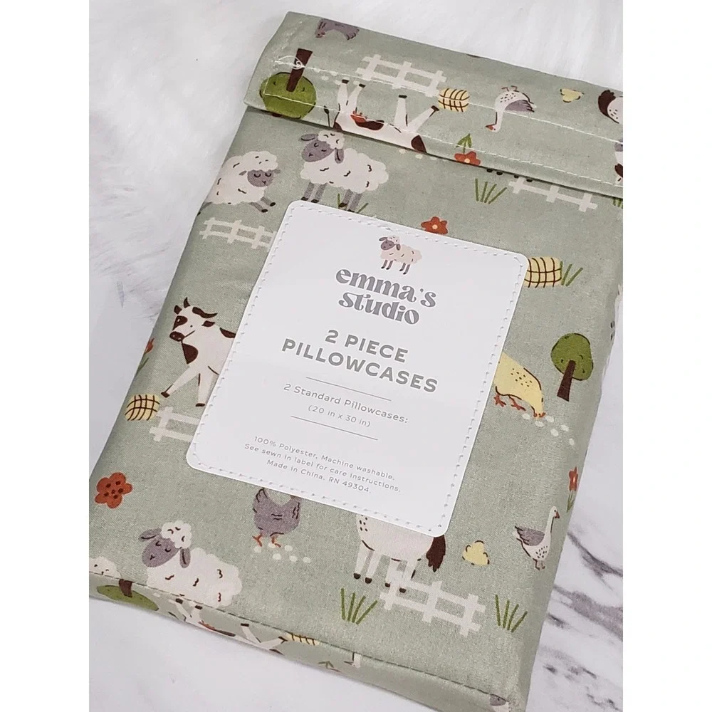 NEW SET 2 PILLOWCASES BEDDING standard farm barn animals sheep chicken cow Horse